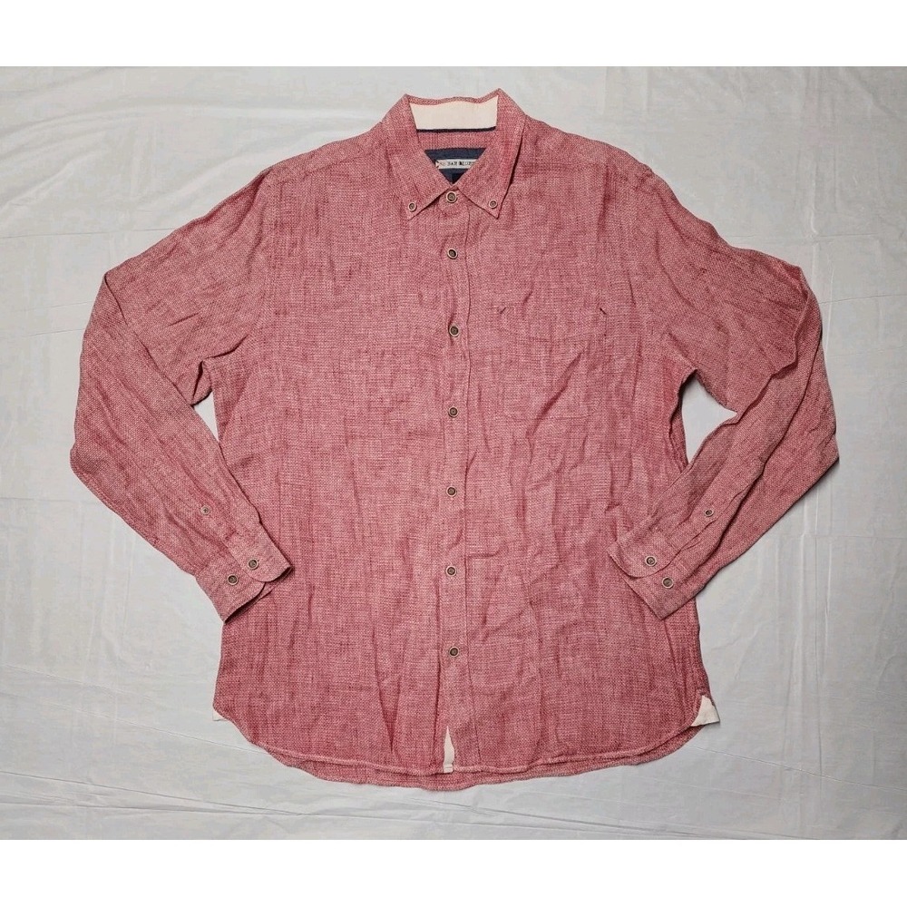 32 Bar Blues Linen Blend Shirt Mens Medium Heather Burgundy Button Up
